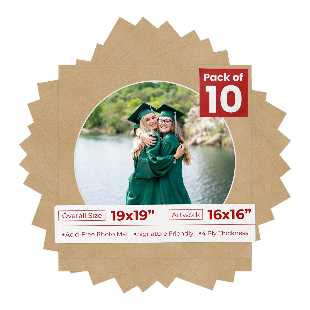 Beige Suede Mat Board for 19x19 Frames - Circle Opening for 16x16 Photos